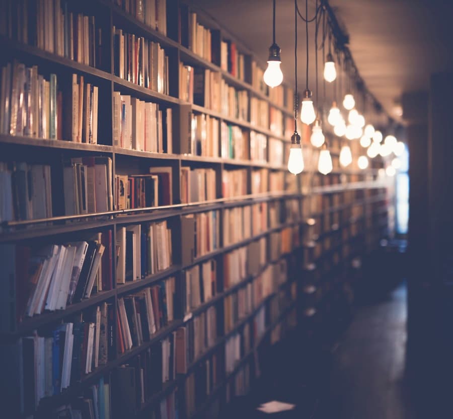 Stacked books on a shelf
